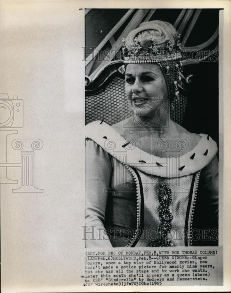 1965 Wire Photo Rogers will appear as a queen on CBS' "Cinderella" - cvw11099 - Historic Images