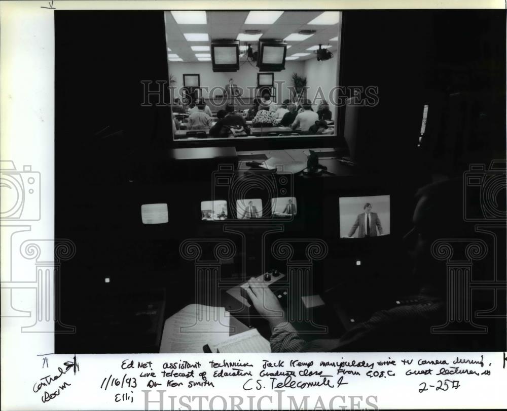 1993 Press Photo Technician Jack Kemp directs a TV camera - orb53425 - Historic Images
