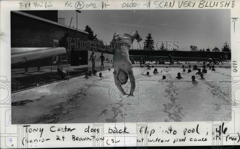 1978 Press Photo Tony Carter does a back flip into Wilson High School pool - Historic Images