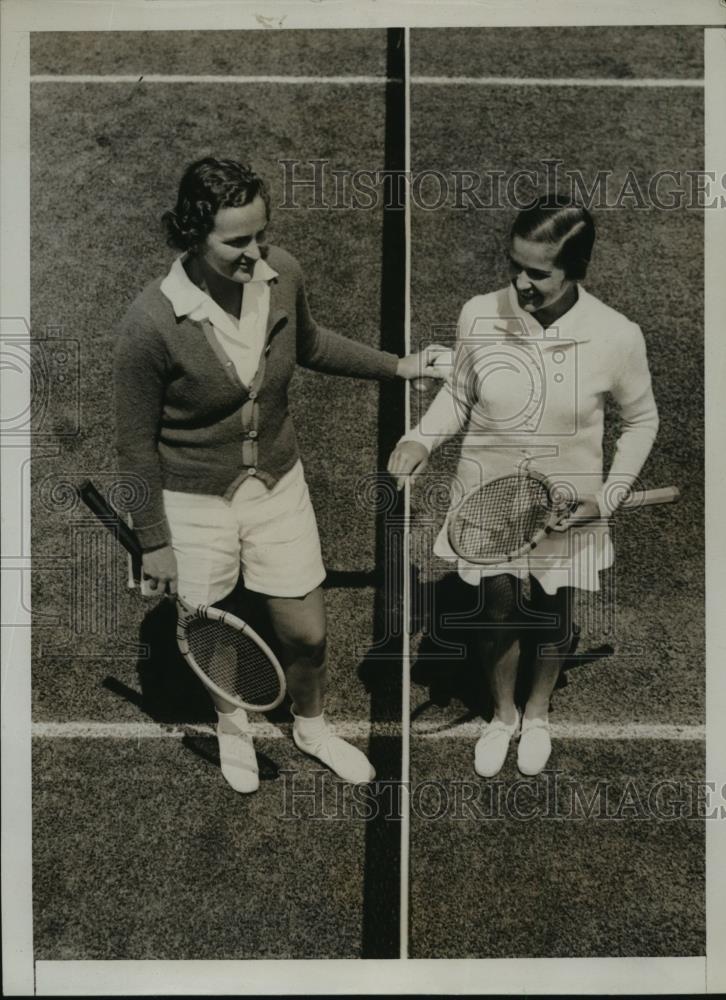 1935 Press Photo Florence LeBoutillier, Katherine Kendig tennis in Merion PA - Historic Images