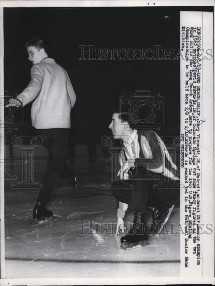 1963 Press Photo Gary Visconti watches David Edwards cut fancy figures - Historic Images