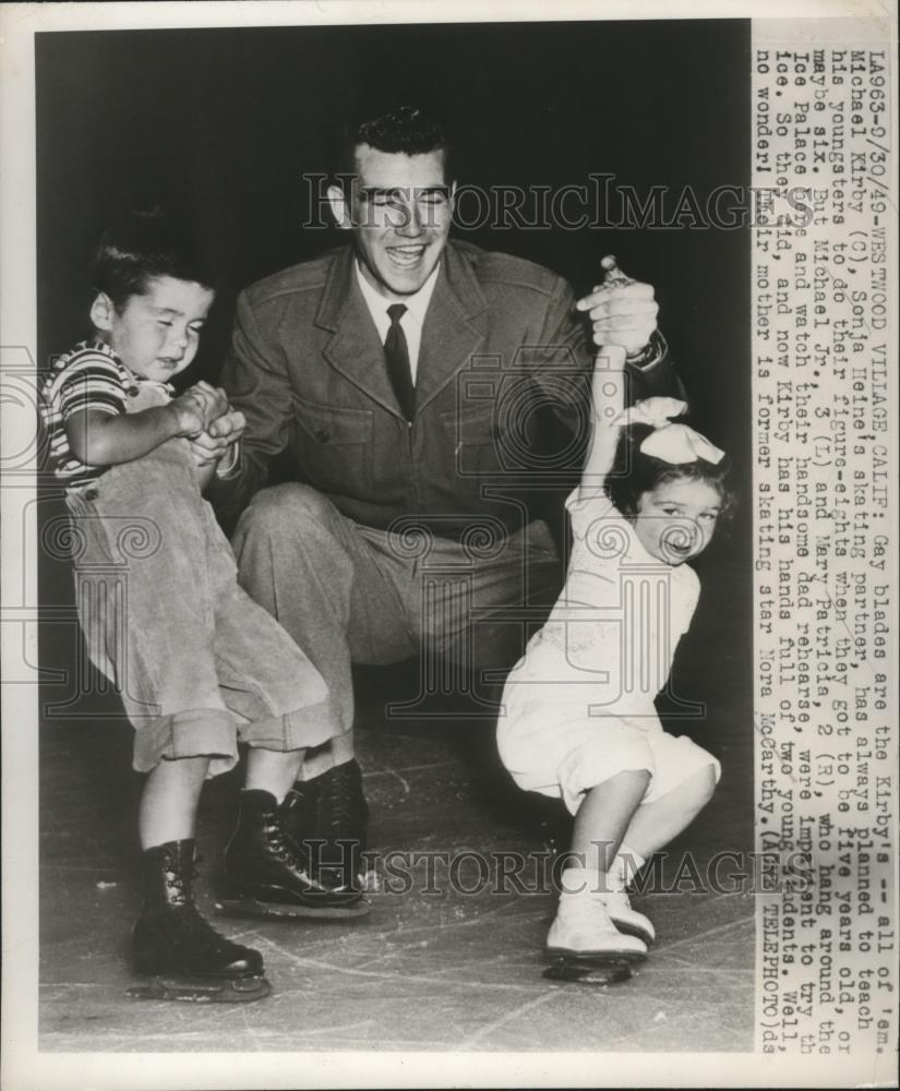 1949 Press Photo Figure skater Michael Kirby& kids Mike Jr, Mary Patricia in CA - Historic Images