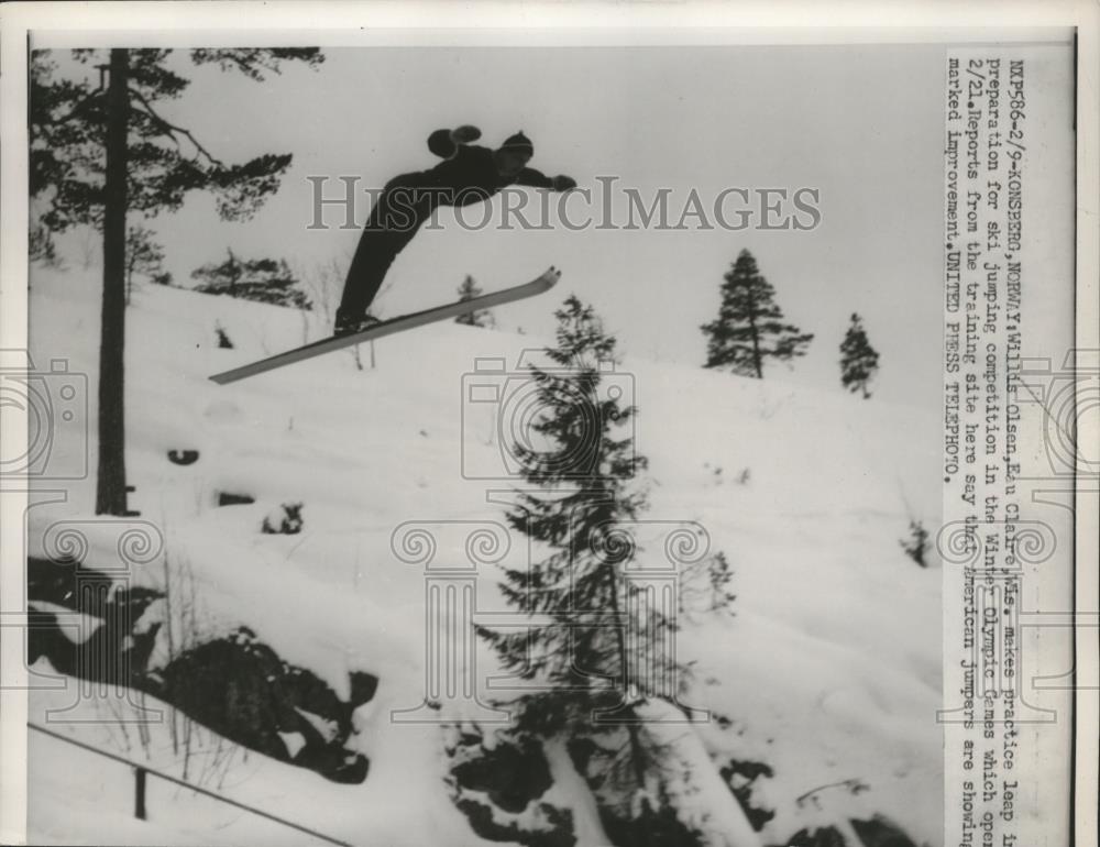 1952 Press Photo Willes Olsenb ski jump practice at Winter Olympics - net32804 - Historic Images