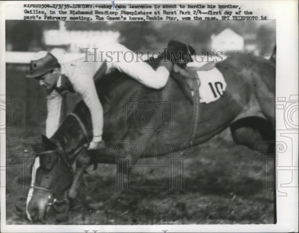 1959 Press Photo John Lawrence gets ready to hurdle his hurdler, Gaillac - Historic Images