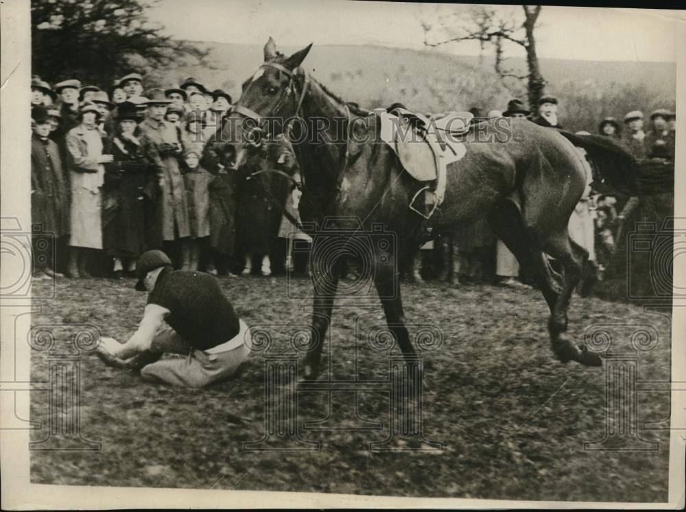 1928 Press Photo Prince of Wales falls from Degomme II at Harkway point to point - Historic Images