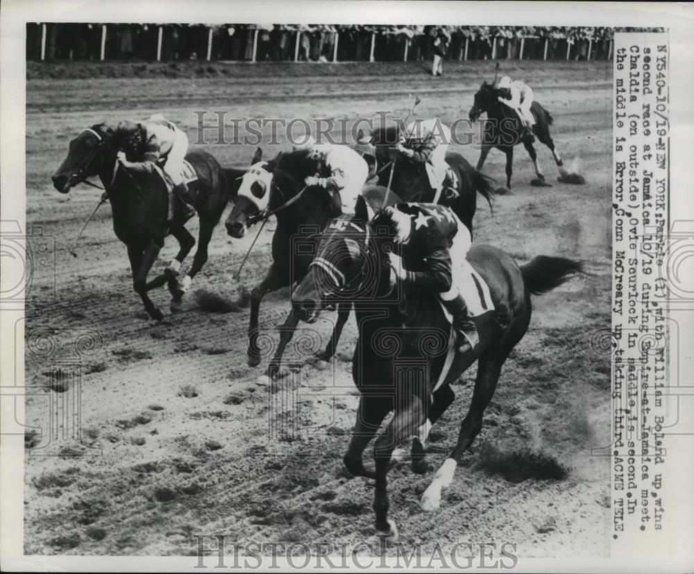 1949 Press Photo W Boland on Parkie wins at Jamaica NY vs Scurlock on Chadlia - Historic Images