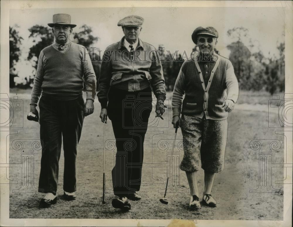 1936 Press Photo Pinehurst NC golf Homer Cummings, Holly Stover, Joe Davies - Historic Images