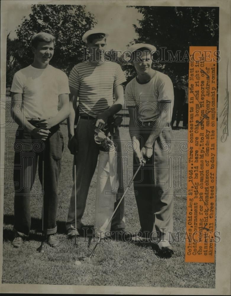 1946 Press Photo Golfers Tom Nieporte, Chick Hendrickson and Tony Andrus - Historic Images