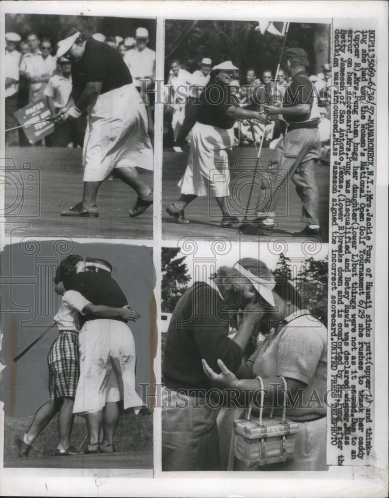 1957 Press Photo Jackie Pung at Women&#39;s National Open golf Mamaroneck NY - Historic Images