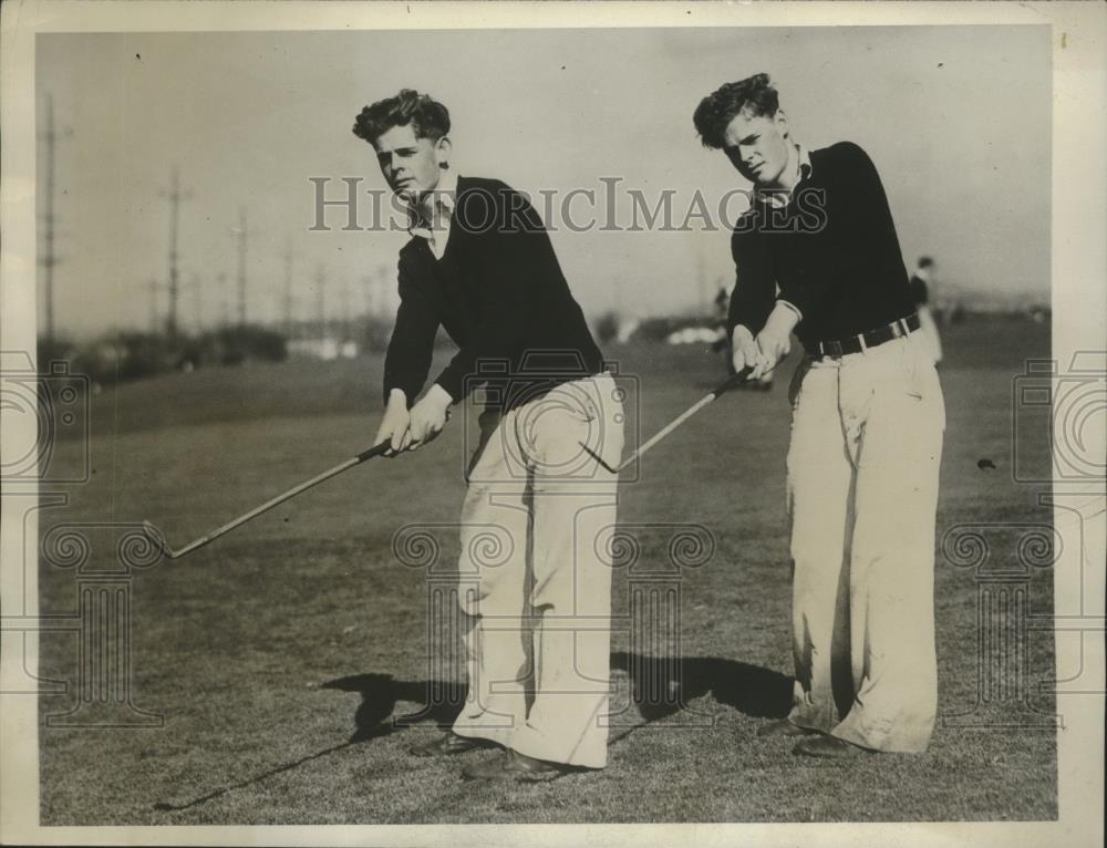 1931 Press Photo Delmar &amp; Teddy Teglar Seattle twins at golf for their HS - Historic Images