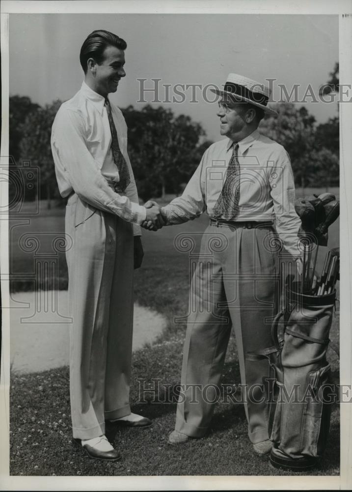 1939 Press Photo Guy Price Jr &amp; dad Guy Sr at cross country golf in NY - Historic Images