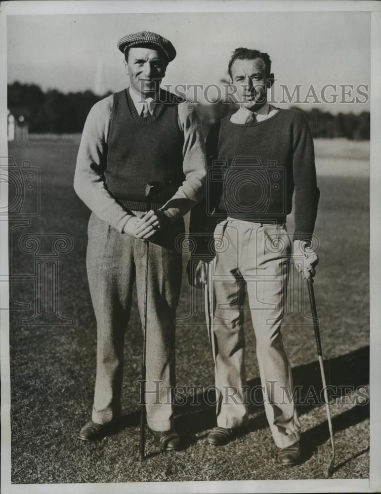 1934 Press Photo Gene Kunes, Teddy Turner at Mid South Golf at Pinehurst NC - Historic Images