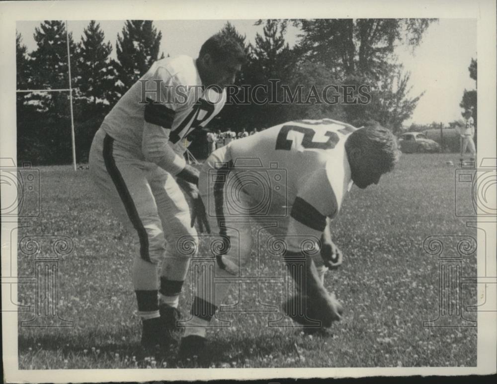 1956 Press Photo Teo football players in action at a practice field - net31961 - Historic Images