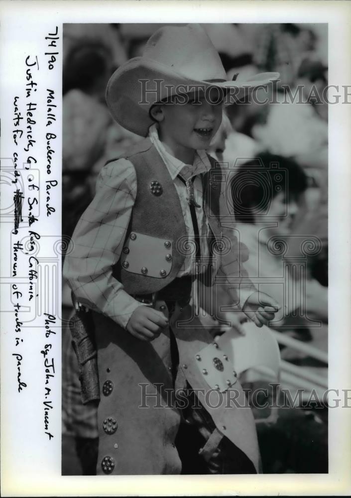 1990 Press Photo Justin Cody Hendrick in rodeo outfit at Molalla Buckeroo - Historic Images