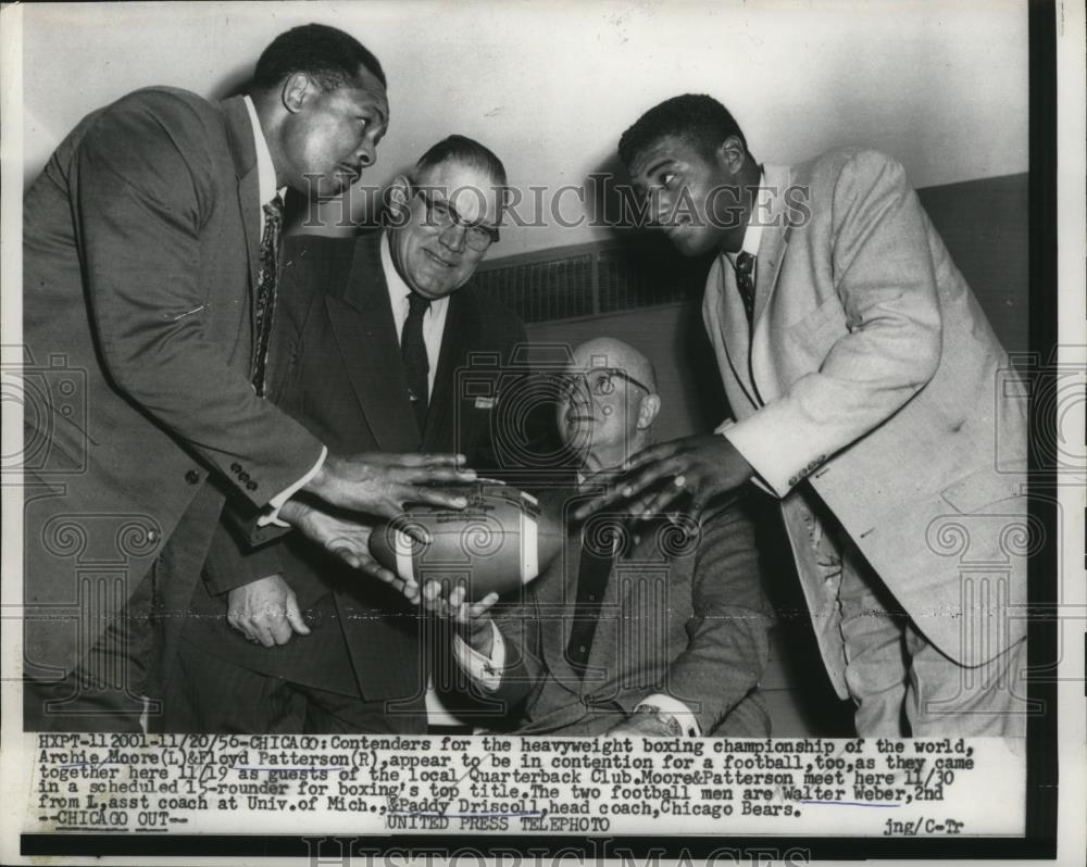 1956 Press Photo Ex champ Archie Moore, Floyd Patterson & Bears coach P Driscoll - Historic Images