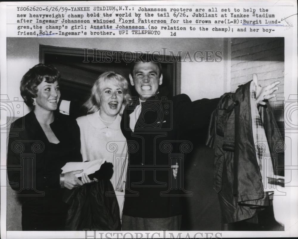 1959 Press Photo Boxing fans Burgit Lundgren, Annette Johansson & Rolf Ingemar - Historic Images