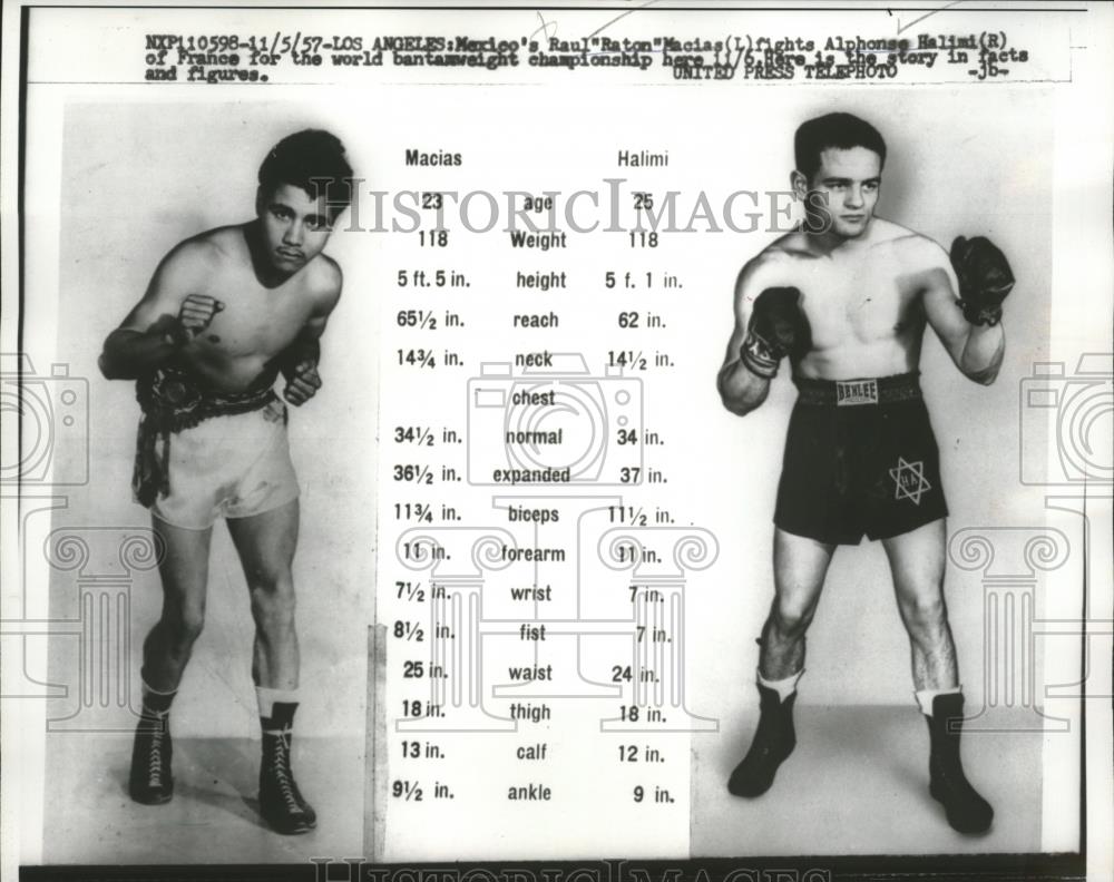 1957 Press Photo Raul Raton Macias vs Alphones Halimi in LA bout - net31935 - Historic Images