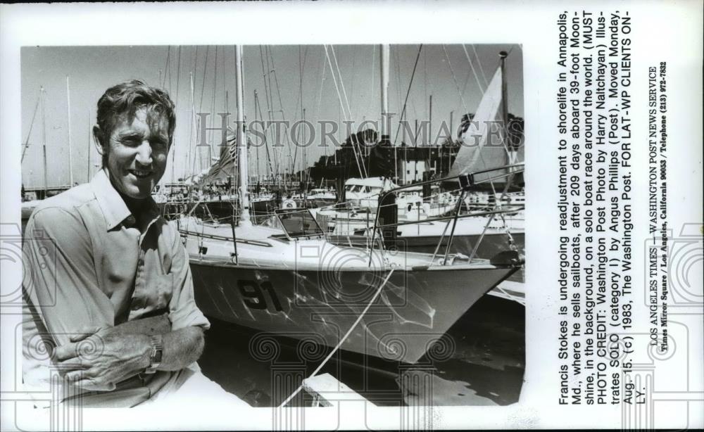 1983 Press Photo Francis Stokes Sells Sailboats by the Seashore - orc13089 - Historic Images