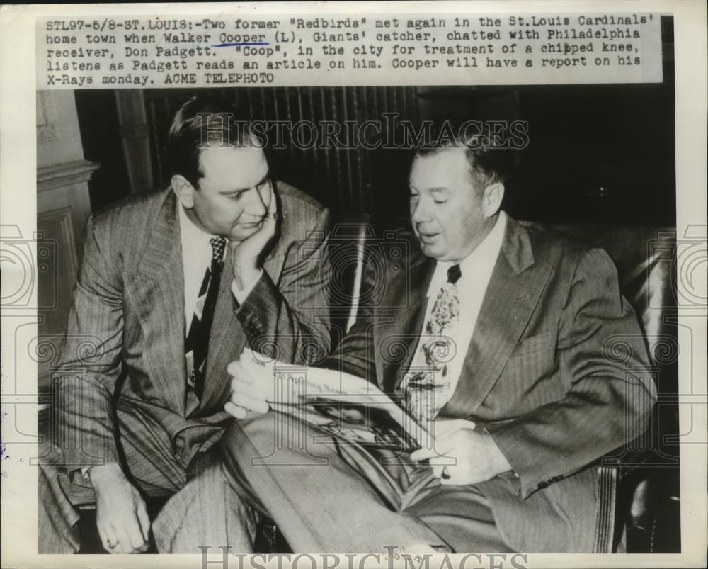 1948 Press Photo Walker Cooper Giants catcher & A's Don Padgett - net31320 - Historic Images