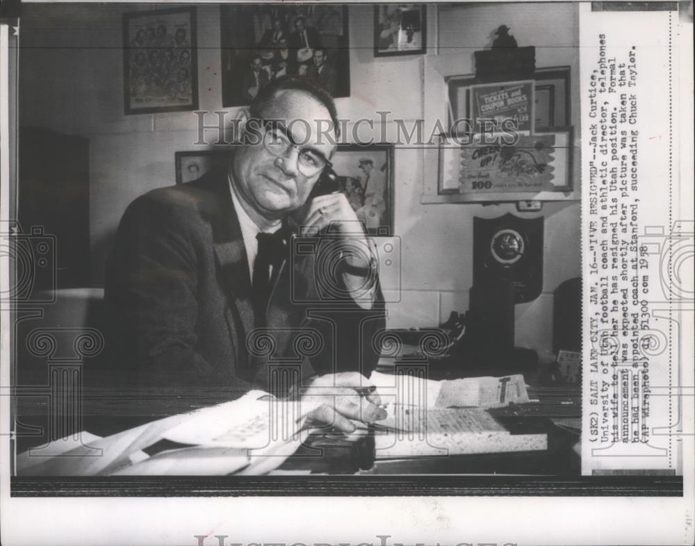 1958 Press Photo University of Utah football coach, Jack Curtice, resigns - Historic Images