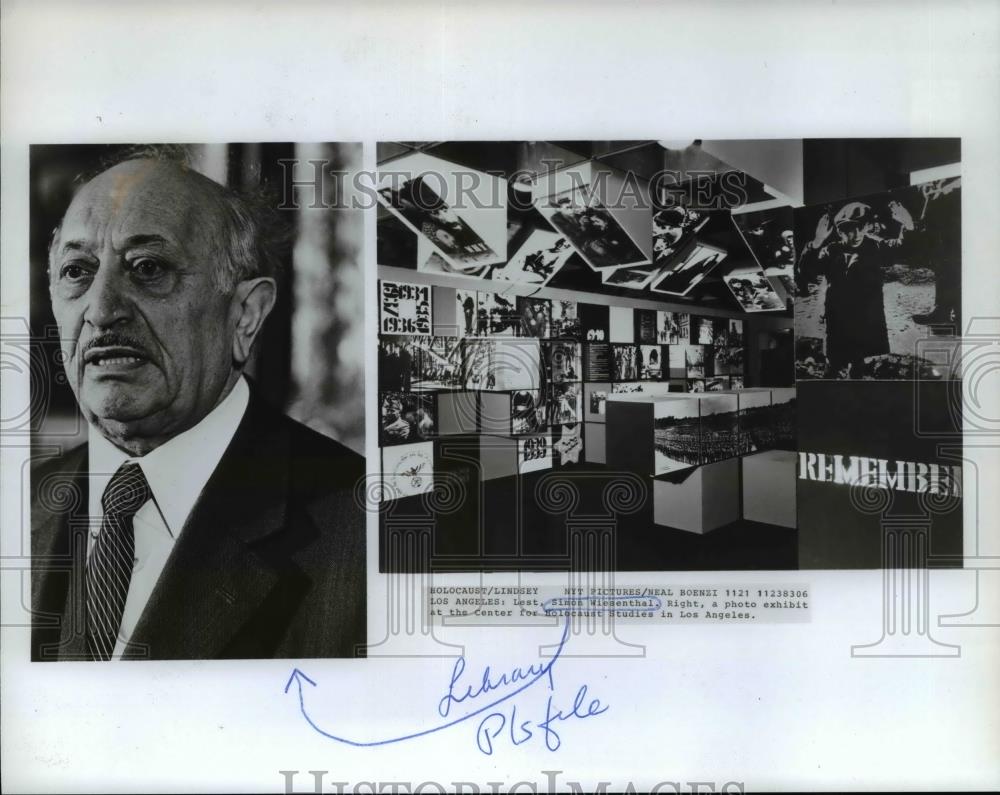1983 Press Photo Simon Wisenthal at a photo exhibit at Center Holacaust Studies. - Historic Images