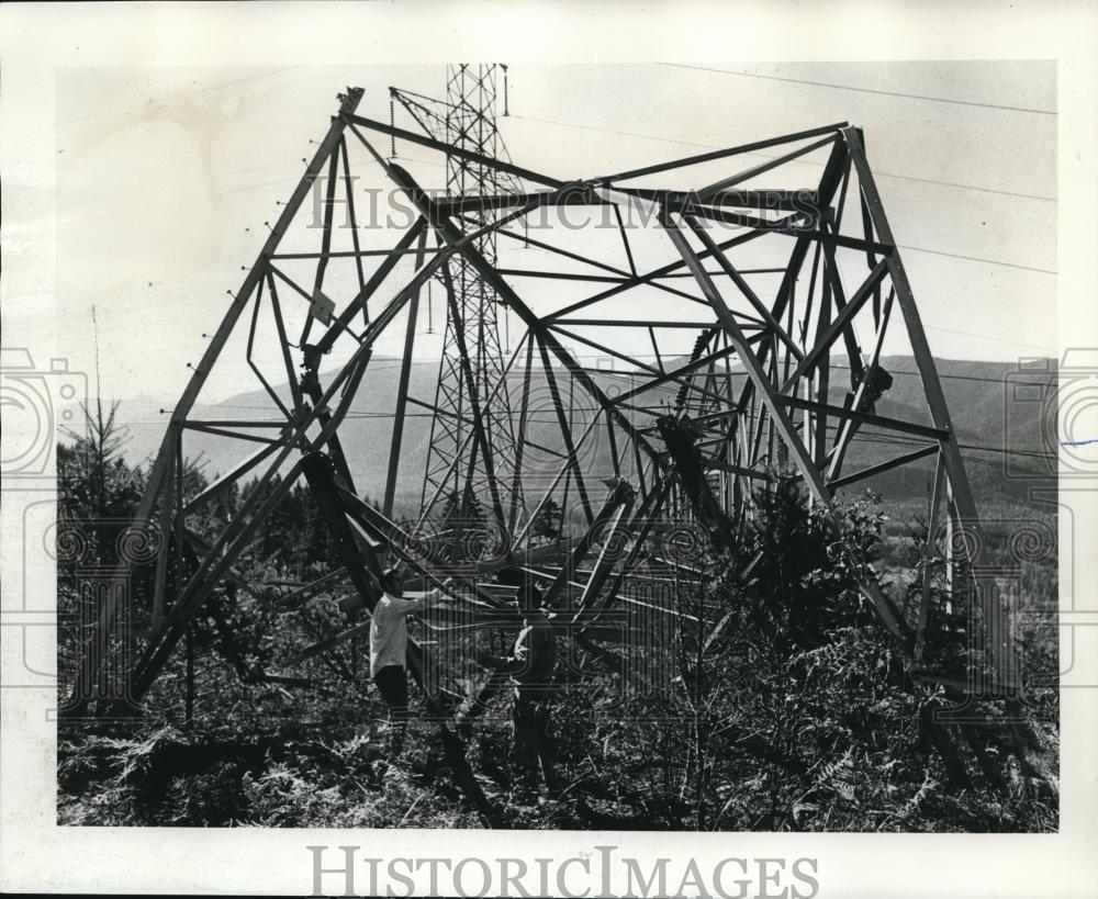 1974 Press Photo BPA Steel Transmission Towers Dynamited in the Roslyn Lake Area - Historic Images