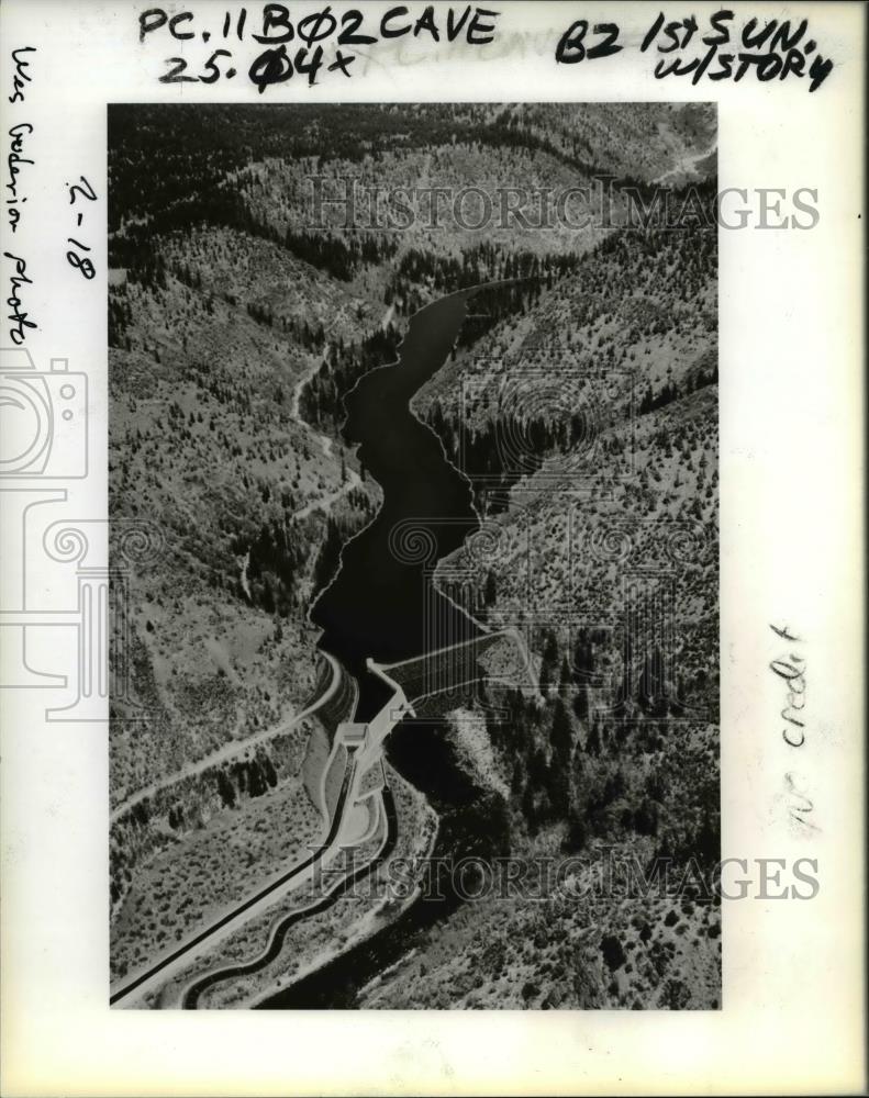 1987 Press Photo Engineers drawing shows reservoir for Salt Caves Dam - Historic Images
