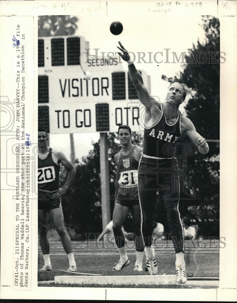 1986 Press Photo Thomas Waddel Heaves the Shot Put at Nat&#39;l ChampionDecathlon - Historic Images