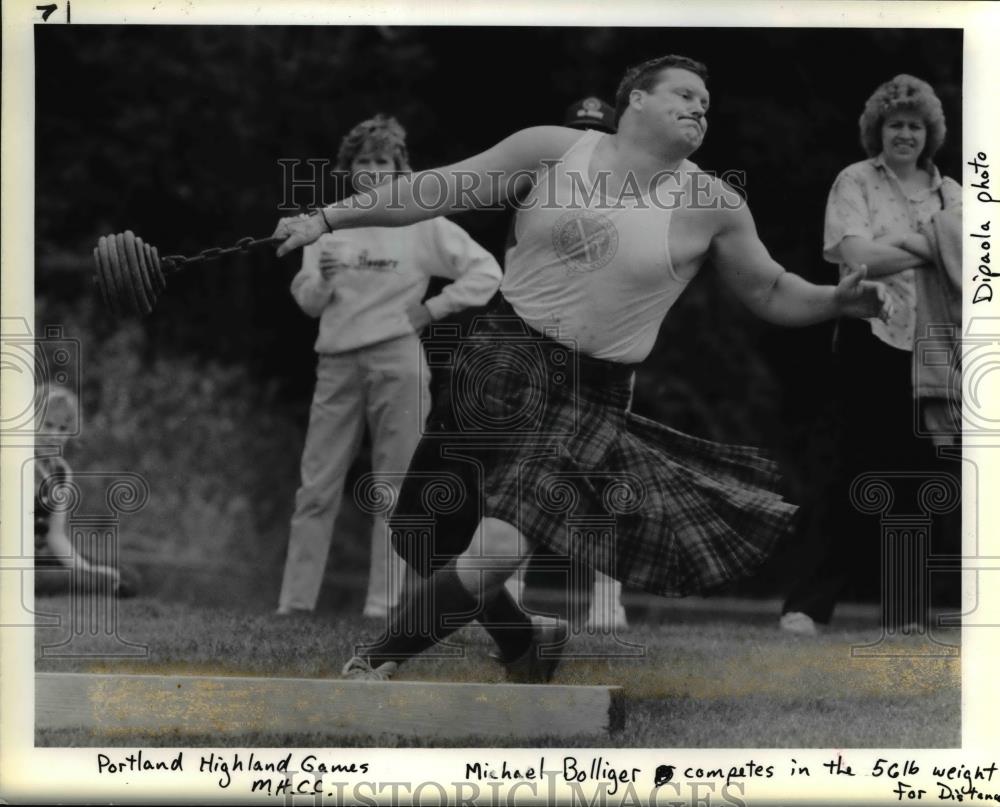 1989 Press Photo Michael Bolliger competes at Portland Highland Games at Mt Hood - Historic Images
