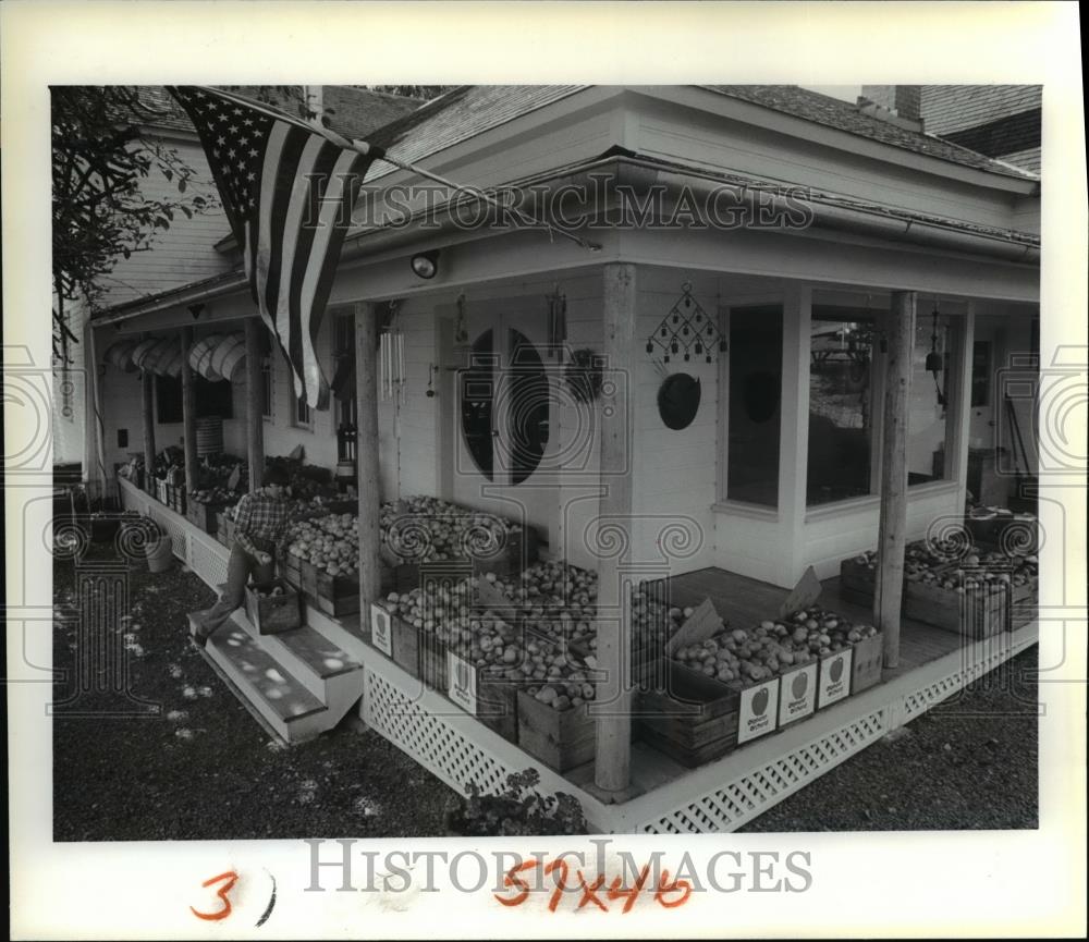 1982 Press Photo Selling Fruits from Old Porch of Remodeled Farmhouse - Historic Images