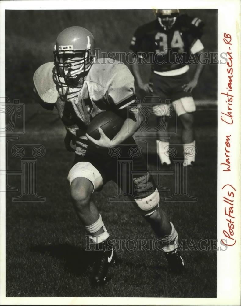 1991 Press Photo Football player Warren Christiansen runs for a starting berth - Historic Images