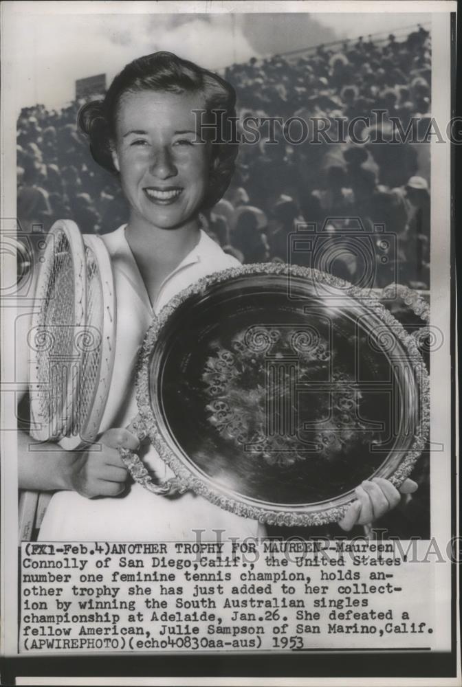 1953 Press Photo United States&#39; Number 1 woman tennis champion, Maureen Connolly - Historic Images