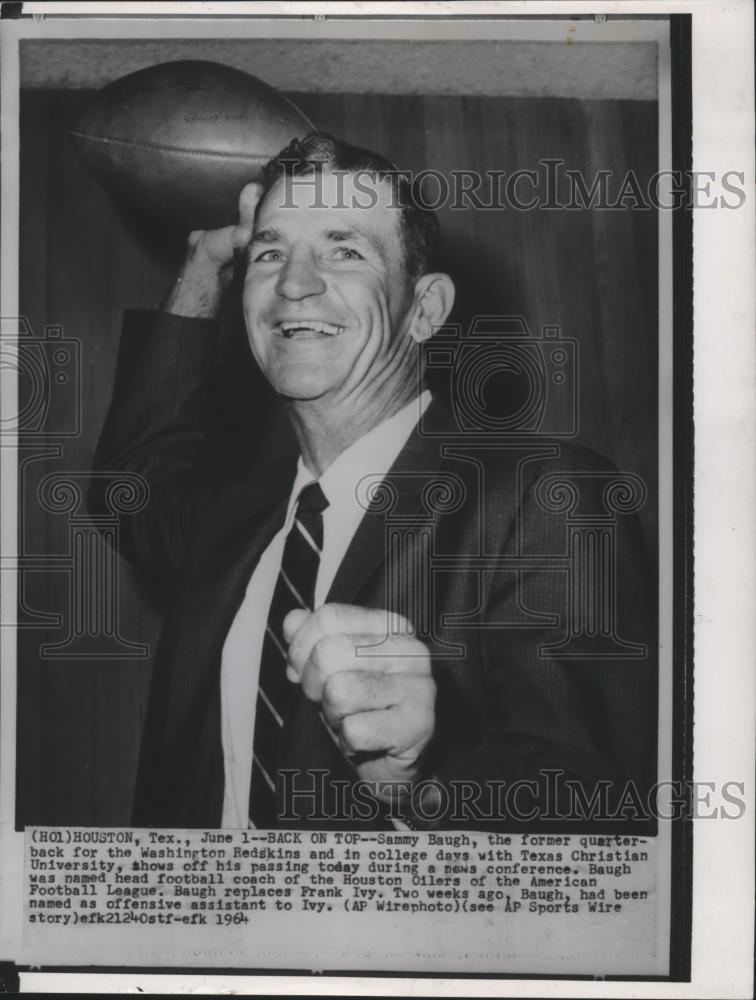 1964 Press Photo Sammy Baugh named head coach of Houston Oilers football team - Historic Images