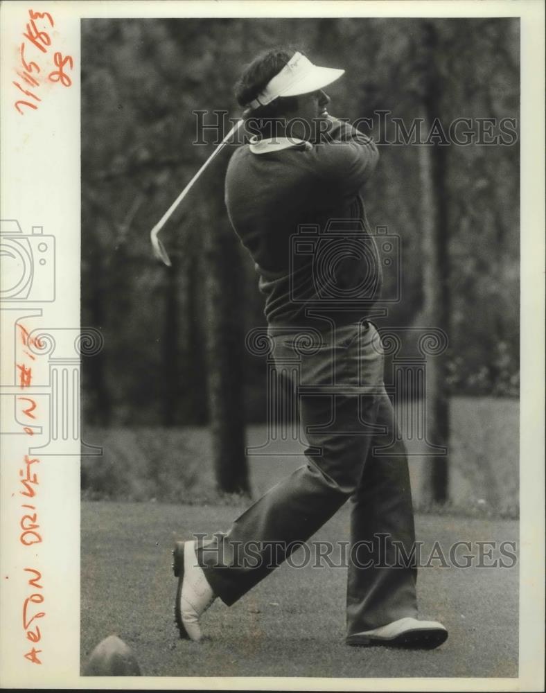 1983 Press Photo Golfer Rick Action drives on #18 - sps01855 - Historic Images