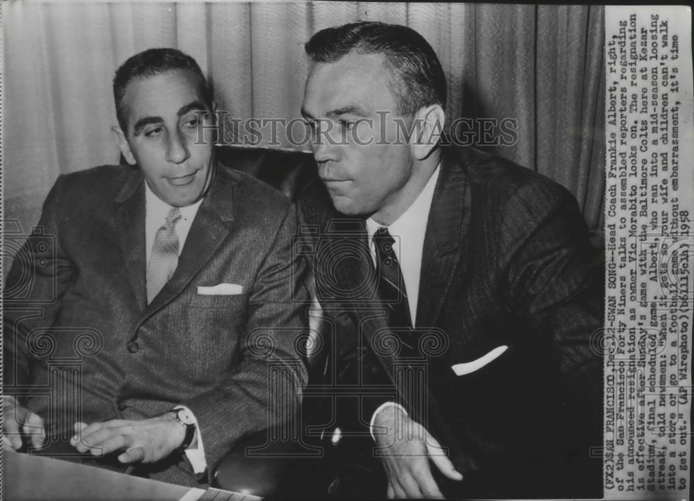 1958 Press Photo Frankie Albert-San Francisco 49ers Head Coach&#39;s Resignation - Historic Images