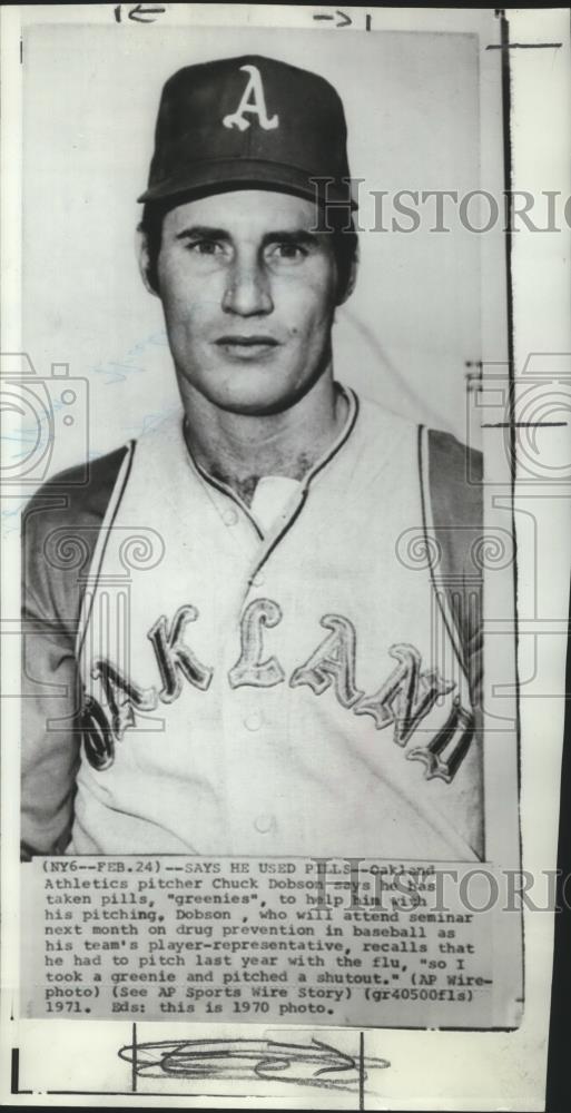 1970 Press Photo Chuck Dobson-Oakland Athletics Baseball Club's Pitcher - Historic Images