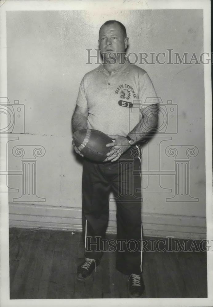 1973 Press Photo Bill Diedrick-North Central Football Coach Poses With Ball - Historic Images