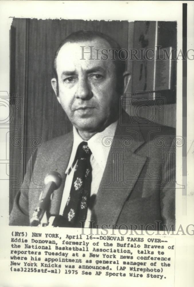 1975 Press Photo Eddie Donovan-Appointed to General Manager of New York Knicks - Historic Images