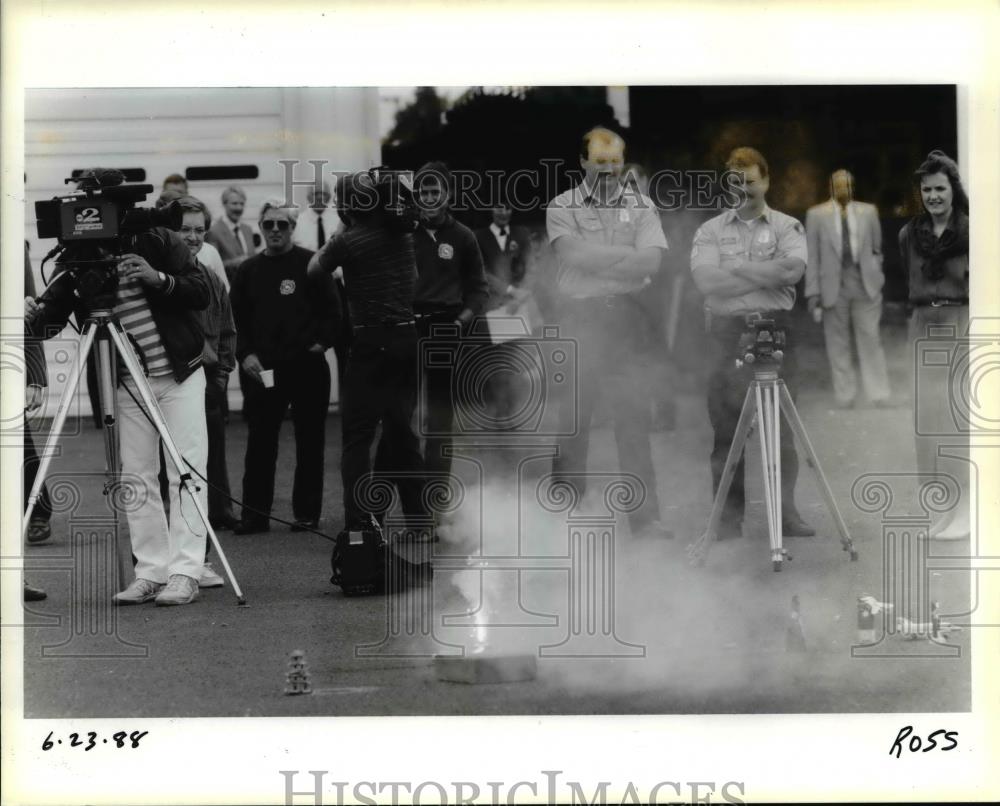 1988 Press Photo Demonstration of legal and illegal fireworks. - orb69304 - Historic Images