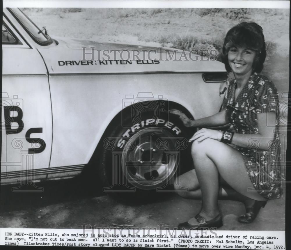 1972 Press Photo Kitten Ellis-Owner, Mechanic and Driver of Racing Cars - Historic Images