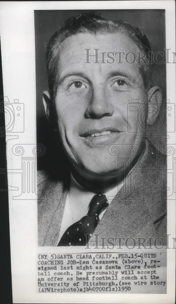 1950 Press Photo Santa Clara football coach, Len Casanova, resigns - sps03389 - Historic Images