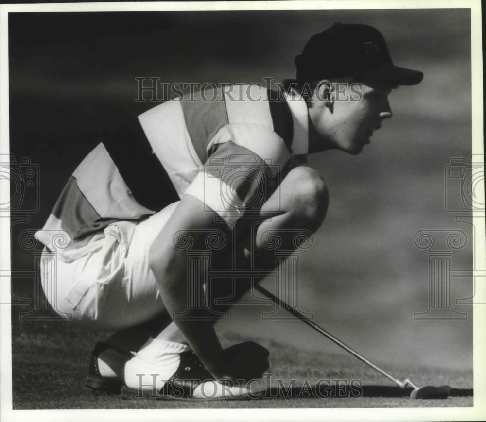 1989 Press Photo Shadle Park High School golfer, Jason Higgins at GSL match - Historic Images