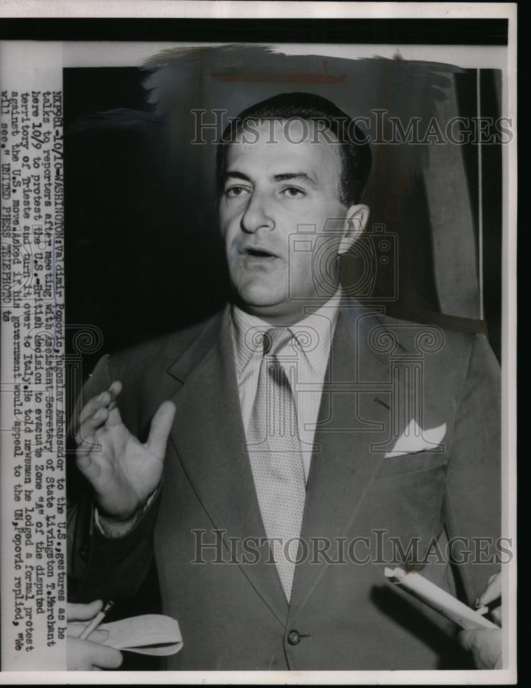 1953 Press Photo Vladimir Popovic Interviewed After Meeting in washington, D.C. - Historic Images