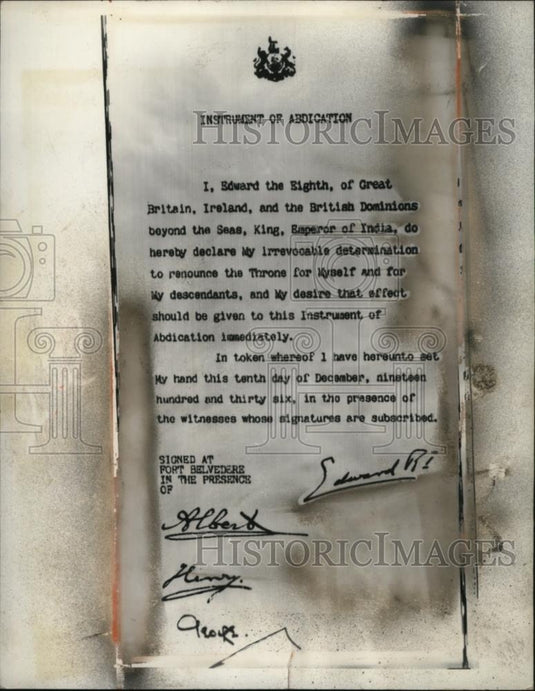 1936 Press Photo Official Abdication Document Signed by King Edward & Brothers - Historic Images