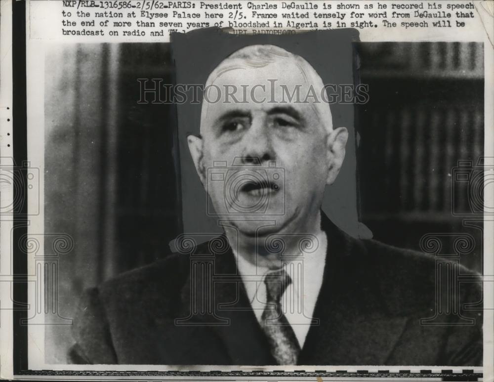 1962 Press Photo French President Charles de Gaulle During Speech, Elysee Palace - Historic Images