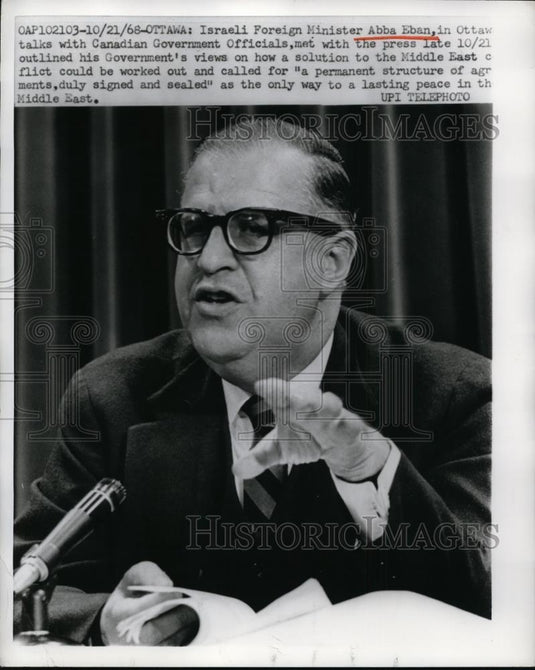 1968 Press Photo Israeli Eban In Ottaw Gives Solution To Middle East Conflict - Historic Images