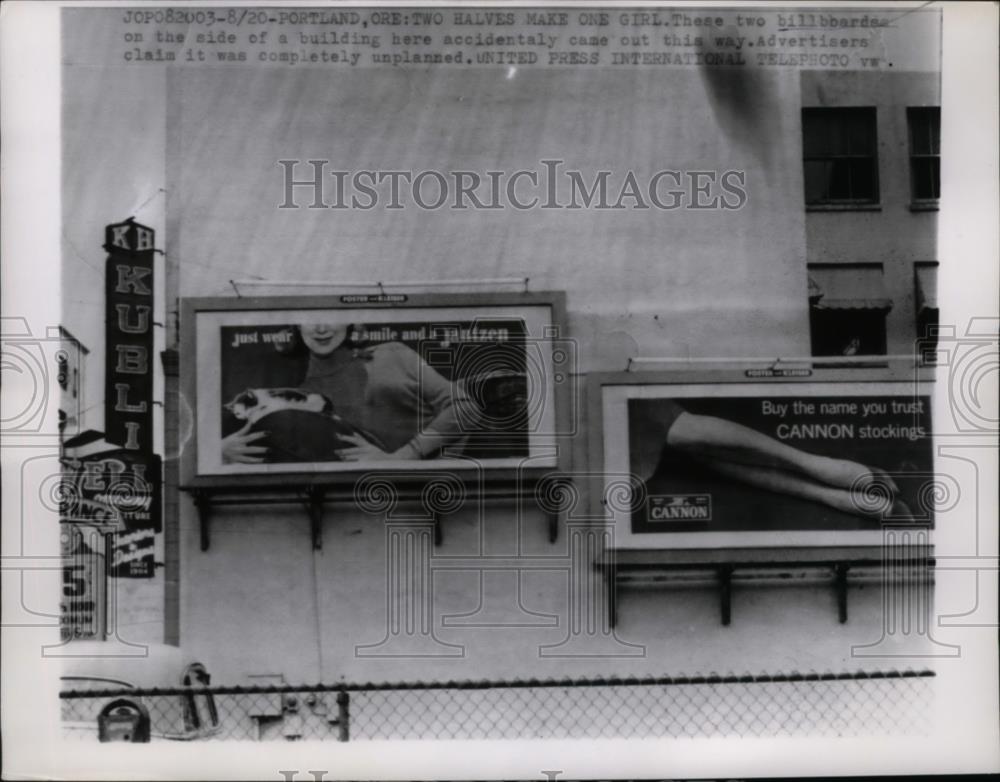 1962 Press Photo Billboards Appear as Woman Split in Two, portland, Oregon - Historic Images