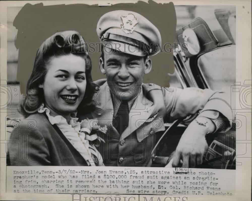 1952 Press Photo Model Joan Evans &amp; Husband Lieutenant Colonel Richard Evans - Historic Images