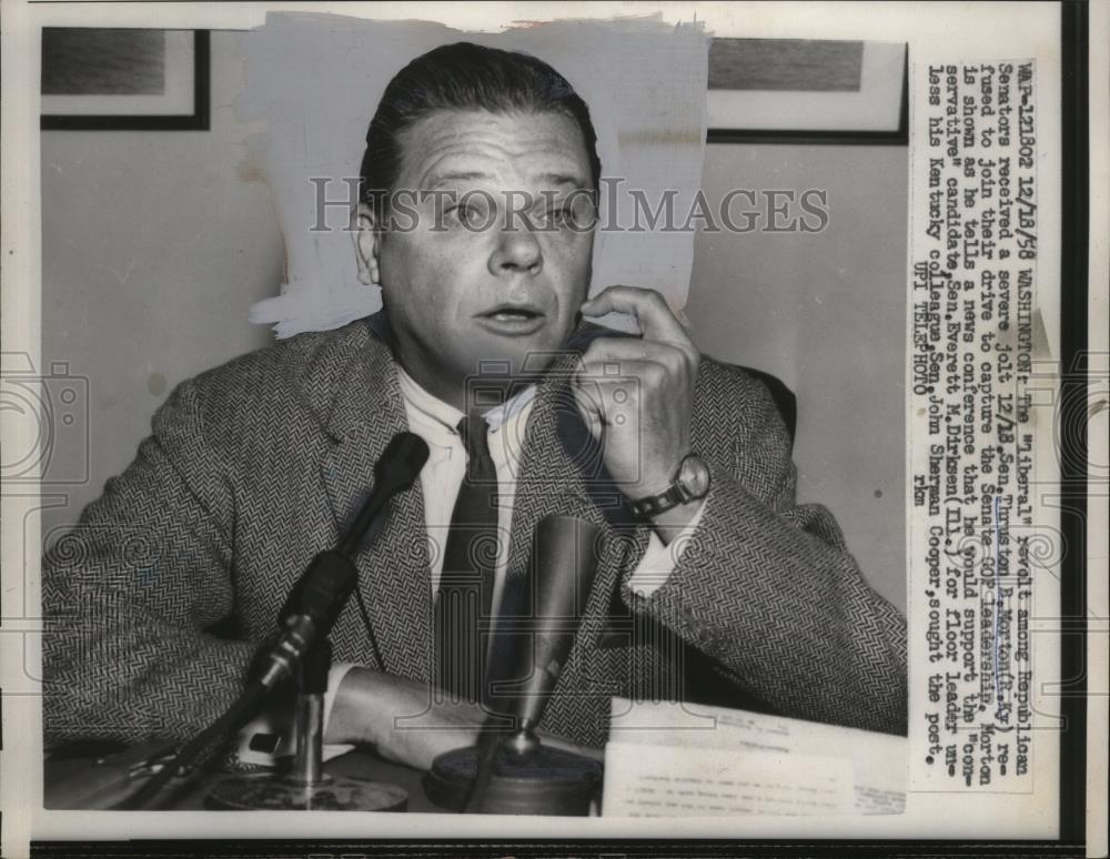 1958 Press Photo Senator Thruston Morton of Kentucky in Press Conference - Historic Images