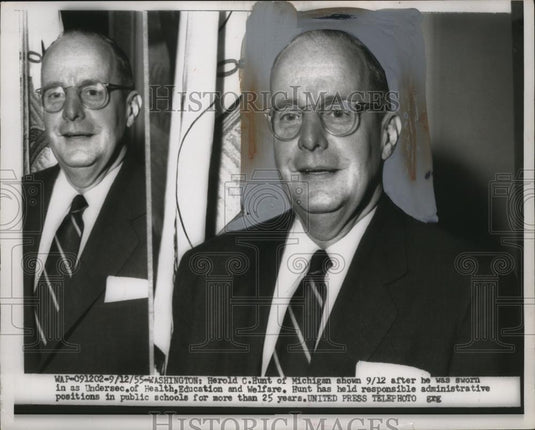 1955 Press Photo Harold C. Hunt, Undersecretary of Health, Education & Welfare - Historic Images